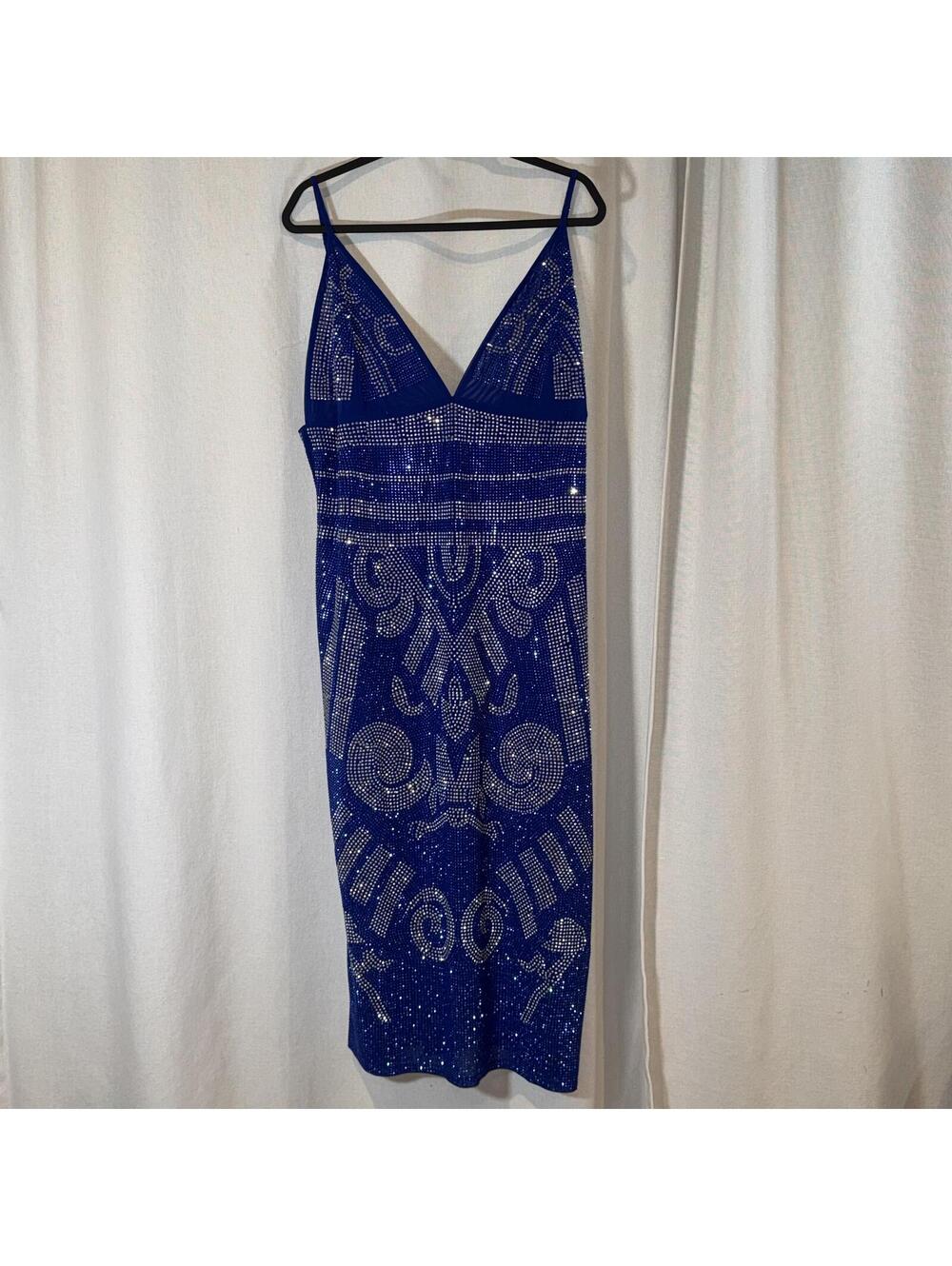 NWT Rhinestone Bandage Dress Akira Royal Blue Statue Status 3X Knee Length